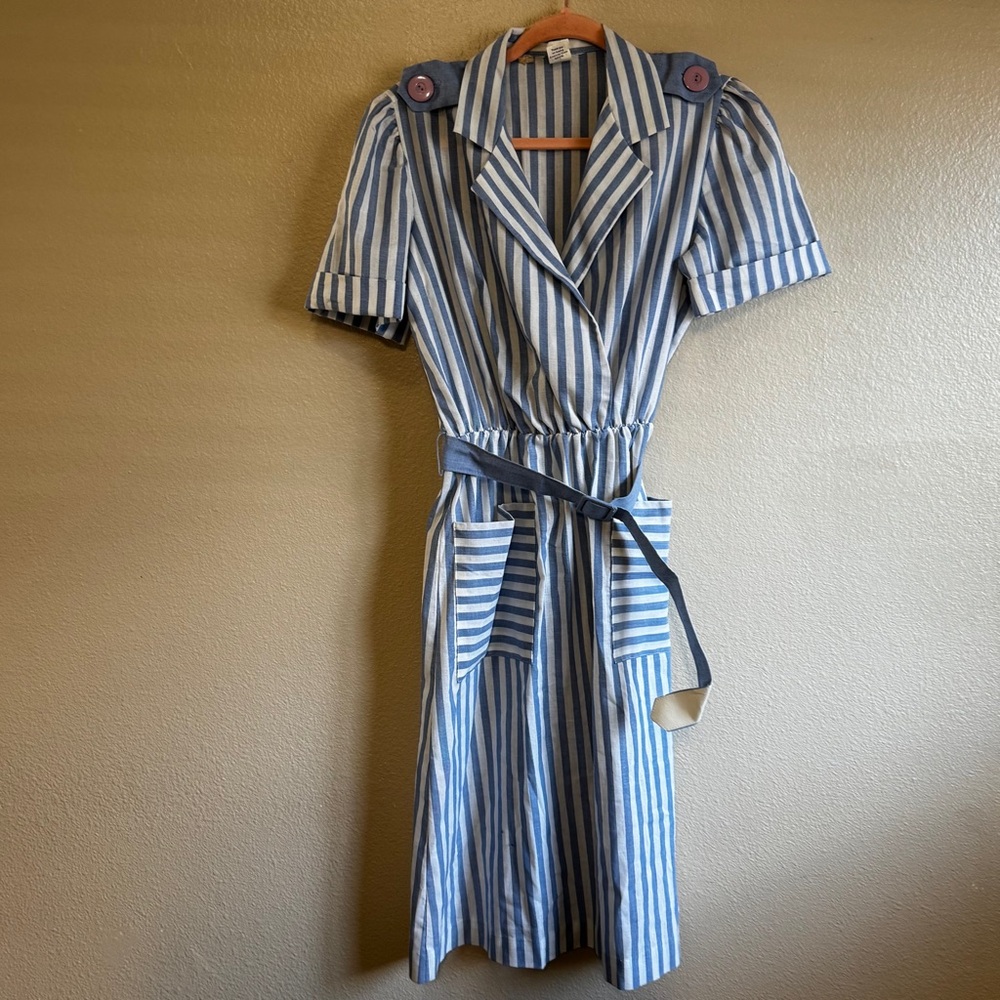 VINTAGE AMERICAN MADE Striped Blue and White Dress
